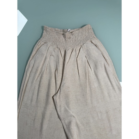 ANRABESS Wide Leg Pants Women's M Linen Blend Beige Cropped Lightweight Pockets - Picture 4 of 14